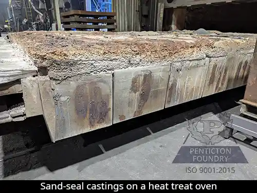 ASTM A436 type 1 austenitic gray iron sand-seal castings on a heat treat oven.